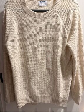 Old Navy Cream Waffle-Knit Crew Neck Sweater